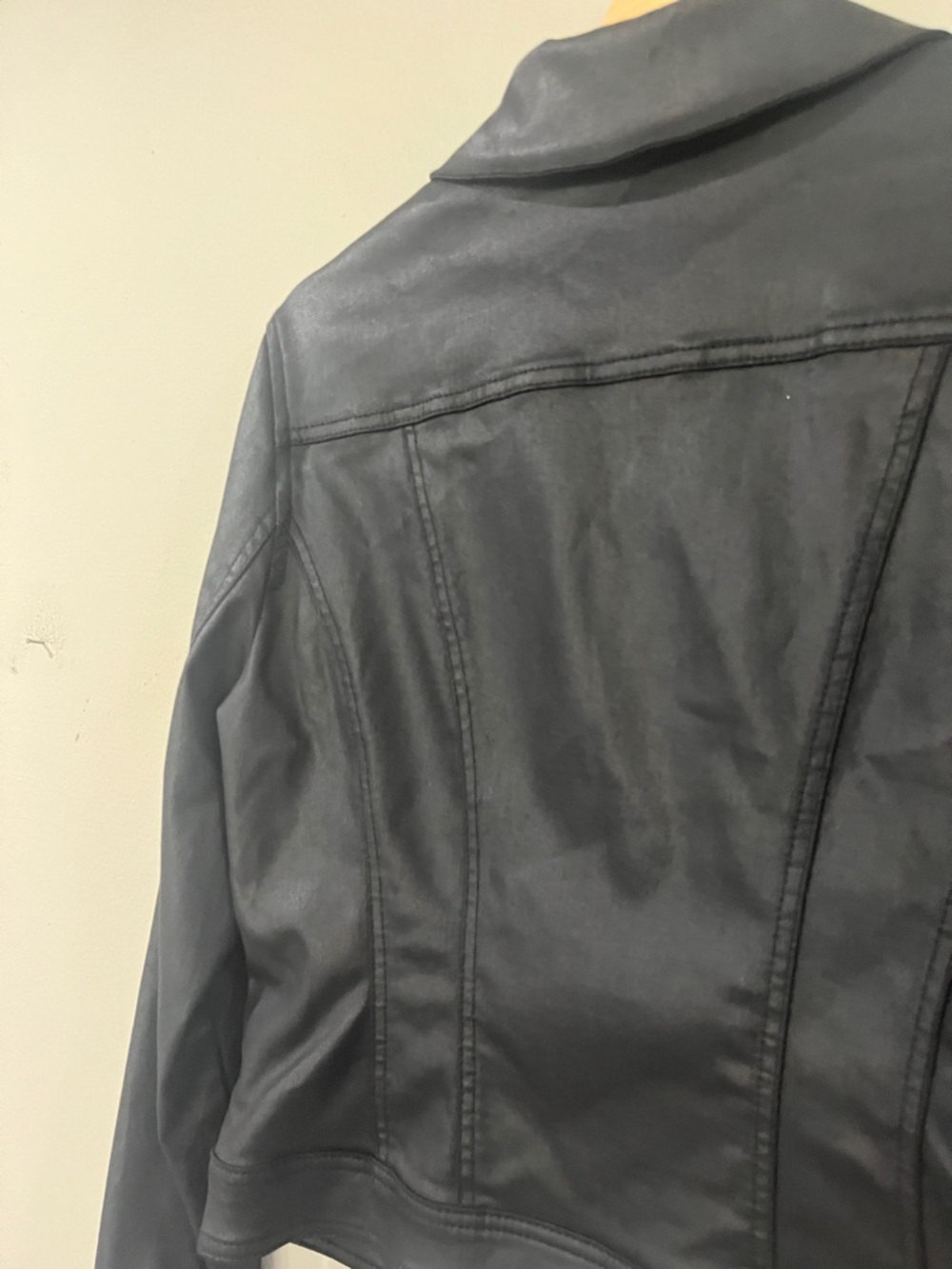 White House Black Market Black Faux Leather Trucker Jacket - Picture 10 of 10